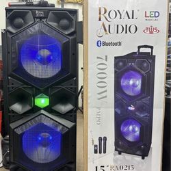 RA 0215 DUAL 15" PROFESSIONAL PARTY SPEAKER  7000W Speaker With 2 MICS And Remote Control