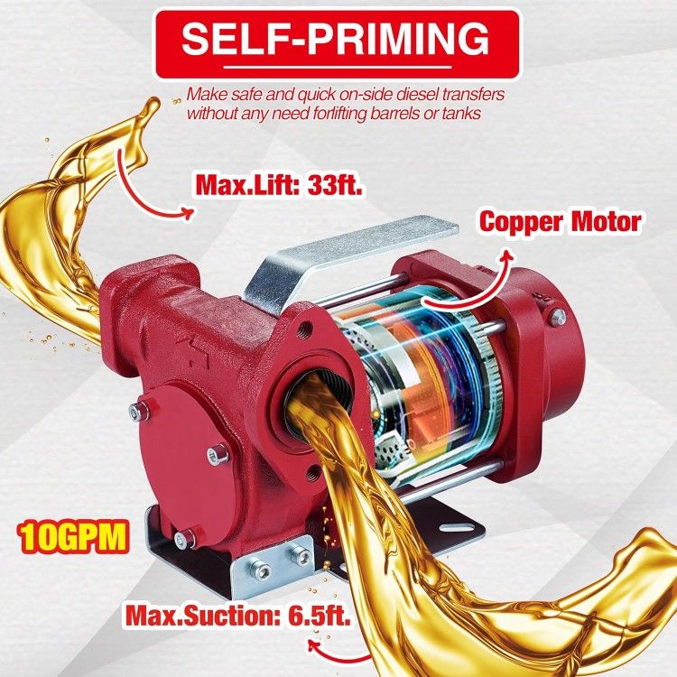 110V 10GPM Self-priming Heavy-duty Gasoline Fuel Oil Transfer Pump with Explosion-proof for Gasoline Diesel Kerosene & More