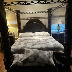 FOR SALE: Ashley North Shore King Bedroom Set — Complete Canopy Set + Nightstands + Dresser + Ottoman — Excellent Condition
