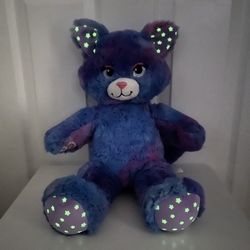 Glow In Dark( Build A Bear ) Cat With Glow In The Dark Stars On Paws   Purple /Blue. 