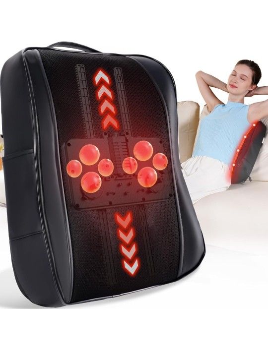 Boriwat Back Massager with Heat, Shiatsu 4D Kneading Rolling Up and Down Massage Pillow for Back, Neck, Shoulder, Leg Pain Relief Deep Tissue, Gift