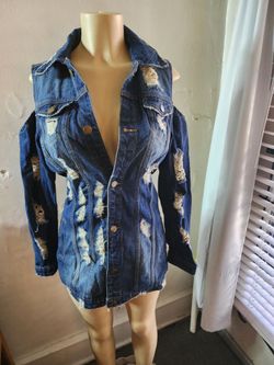 Aphilayon #04 Distressed Cold Shoulder Denim Jacket Dress