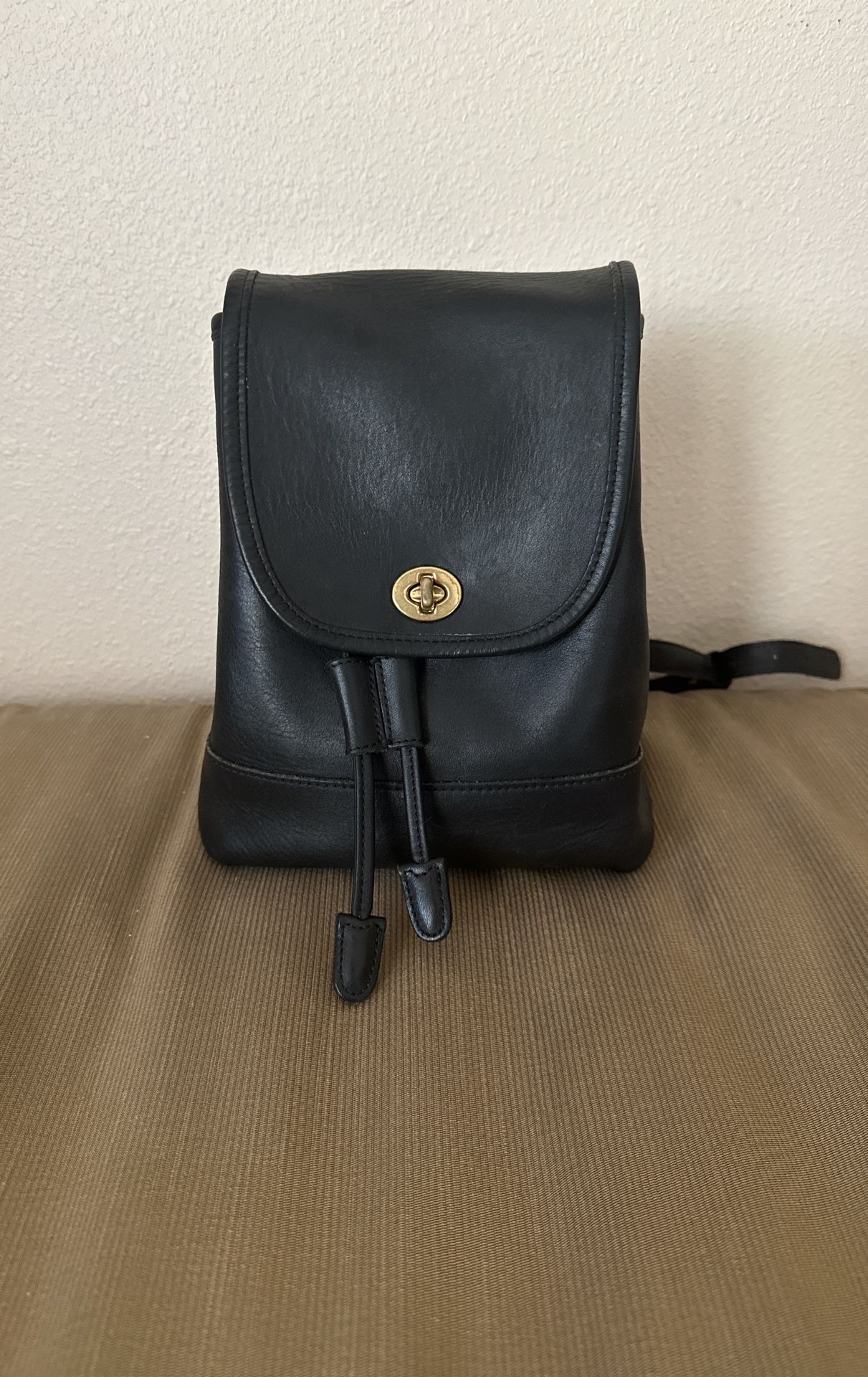 Super Cute Black Mini Vintage Coach Leather Backpack