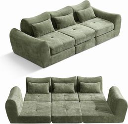Modular Cloud Sofa Convertible Folding Sleeper Sectional Chenille Upholstered Foam Cushioned Couch, Modern Lounge Seating with Pillow Backs for Living