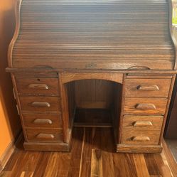 Antique Roll Top Desk-Solid Oak