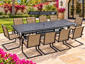 11 pc new open box patio table set table have small dent one of the corners.