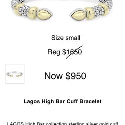 Lagos Silver And Yellow Gold High Bar Cuff Bracelet 