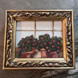 Original Small Painting Still Life Painting Potted Plants on Windowsill
