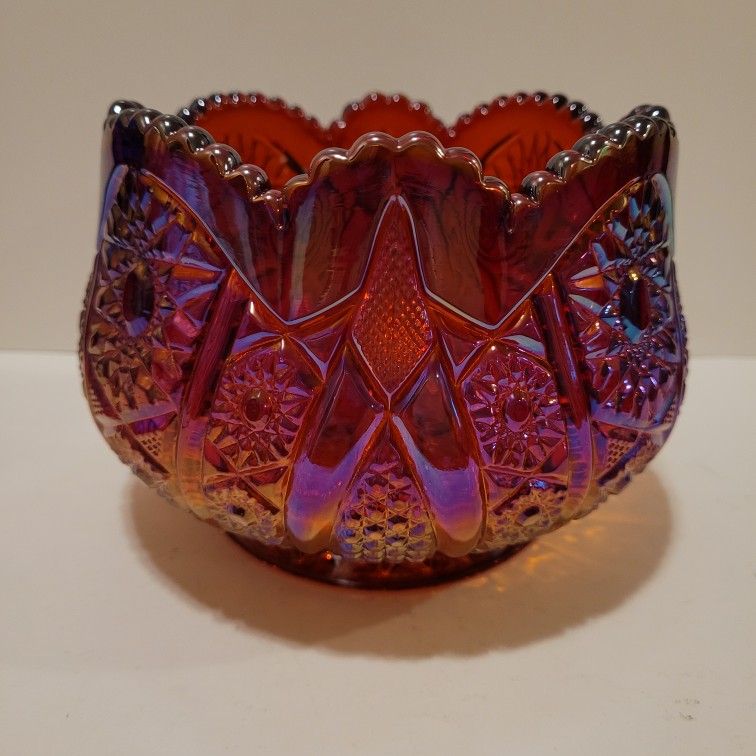 Vintage Indiana Glass Red Carnival Scalloped Edge Bowl