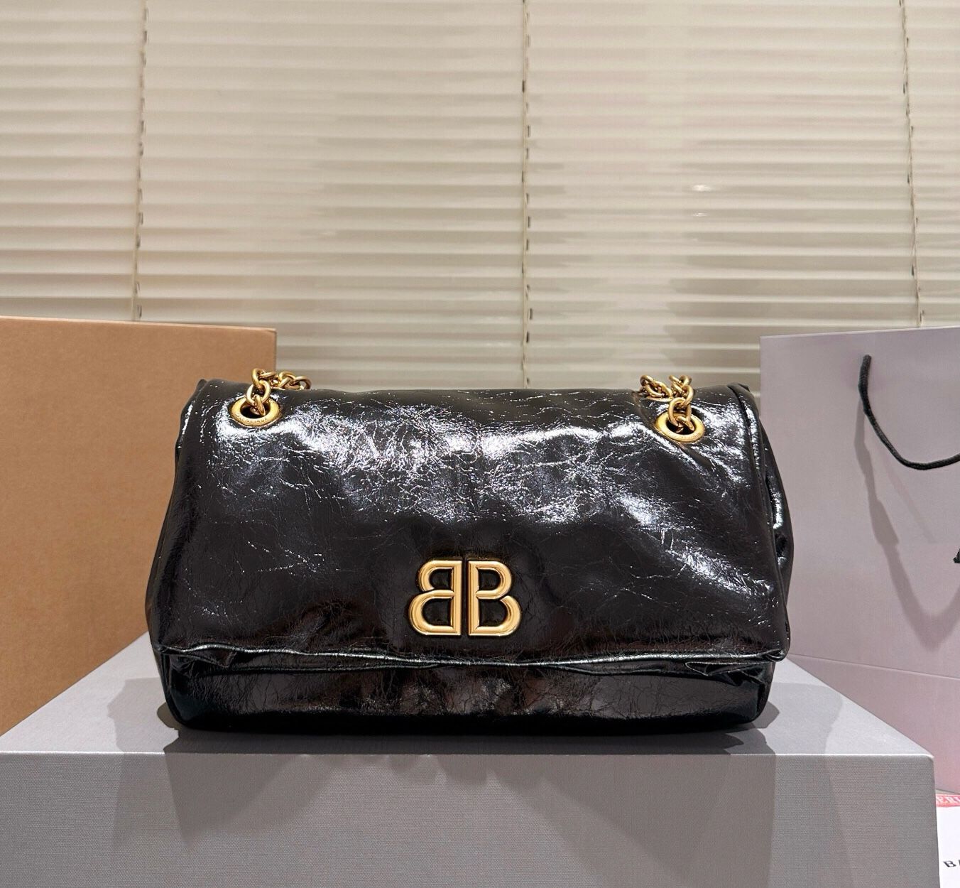 BLCG Monaco Black Silver Chain Flap Bag Ultra-Soft Calfskin Distressed Chic