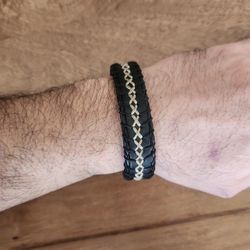 Handmade Black Leather Braclet