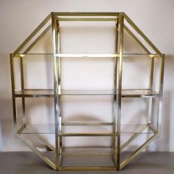 Free Delivery - Gold-Tone Metal & Glass Octagonal Etagere