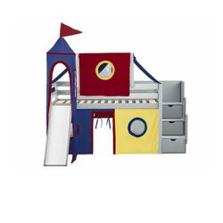 Bunkbed CASTLE LOW LOFT TWIN BED With SLIDE