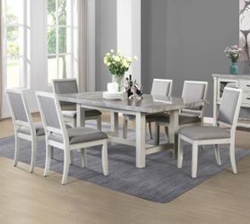 Canova Gray Marble Dining Table Set w/ 8 Chairs