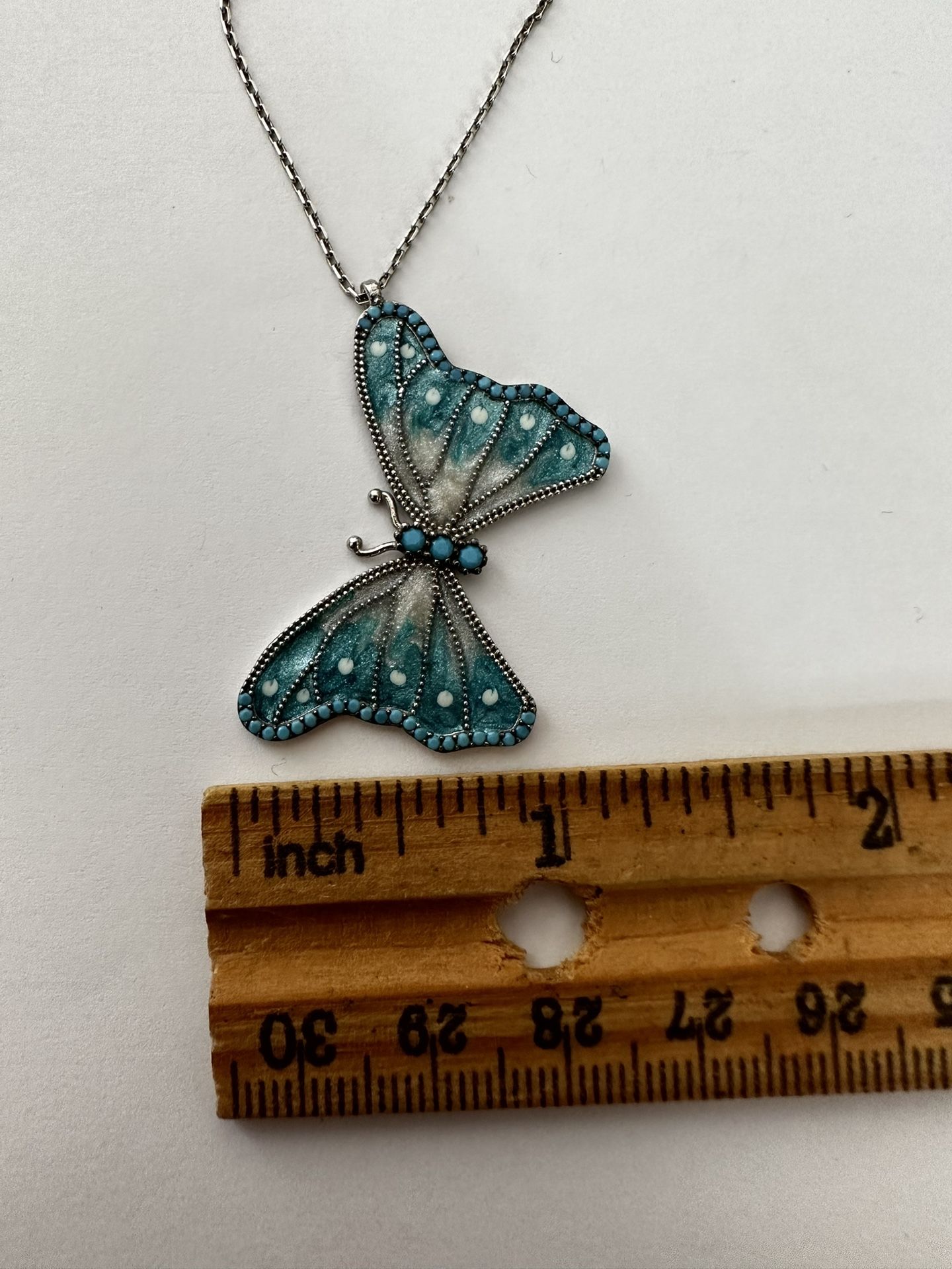 🦋925 Silver butterfly turquoise stones and enamel necklace