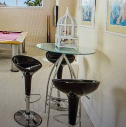 High Top Glass Table with 3 Chairs