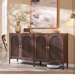 New -Modern Buffet Cabinet with Storage, 61.75" W Fluted Arched Sideboard Cabinet w/Adjustable Shelves, Wooden Modular Coffee Bar for Dining Room, Kit