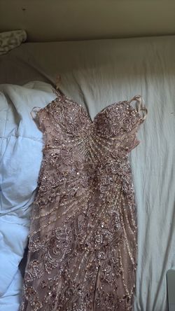 LADivine Rose Gold Flowy Prom Dress