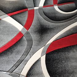 “Modern Abstract Area Rug – Red, Black & Gray”