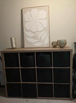 Beige and black cube storage