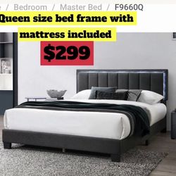 Queen size bed frame with pillow top mattress included