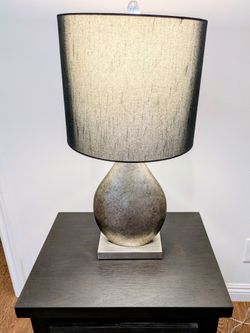 Set of 2 table lamps - silver teardrop w black shade - art deco