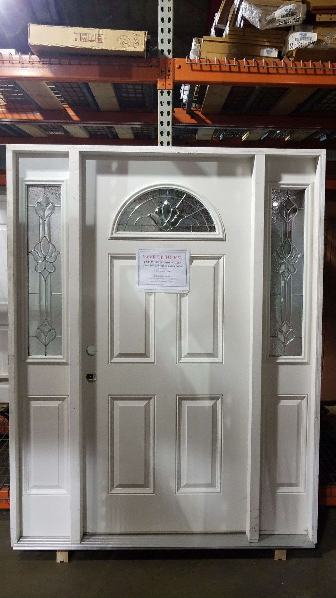 New!!! Ext1271 RH 36" 1/2 Moon Exterior Door with Sidelites
