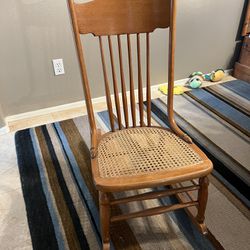 Vintage 1970s Wooden Rocking Chair Cane Seat