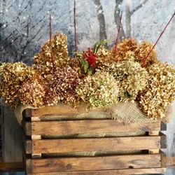 Rustic Wooden Crate With Dried Flowers 