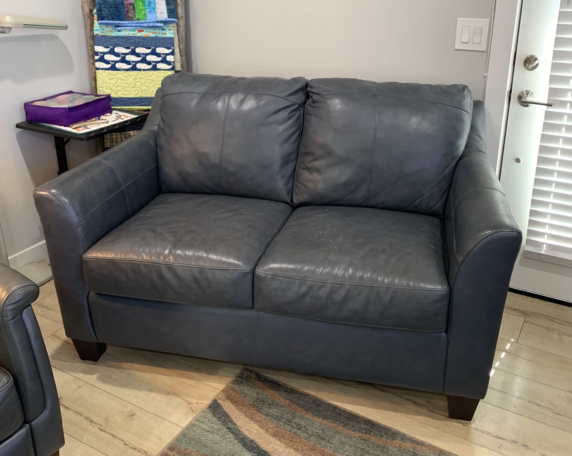 Loveseat / Small Sofa Blue Leather