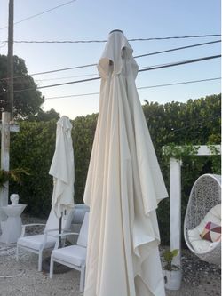 Outdoor Patio 10FT Rectangular White Umbrella 6 study ribs tilt & crank UV- resistant waterproof