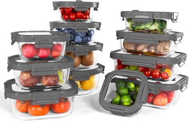 12-Pack Glass Containers with Tempered Lids, Borosilicate, Oven-Safe, Airtight, BPA-Free