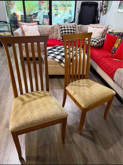 Pair of Wood Slat-Back Dining Chairs