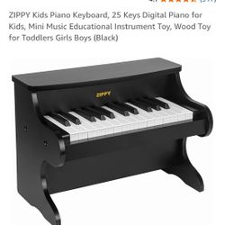 ZIPPY Kids Piano Keyboard, 25 Keys Digital Piano for Kids, Mini Music Educational Instrument Toy, Wood Toy for Toddlers Girls Boys (Black)
