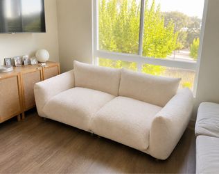 Modern White Boucle Low-Profile Sofa
