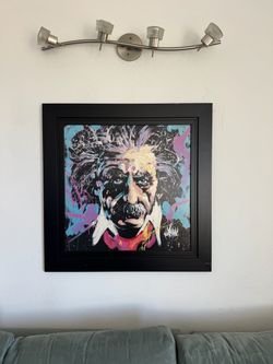 Albert Einstein Pop Art Print on Canvas with Black Frame 31"x31"