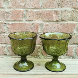 Vintage Colony Harvest Green Glass Planters 