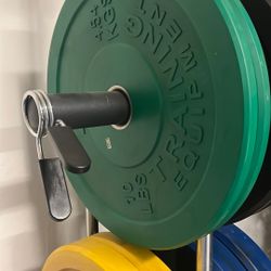 Rubber weight plates, Stand & 2 Bars 