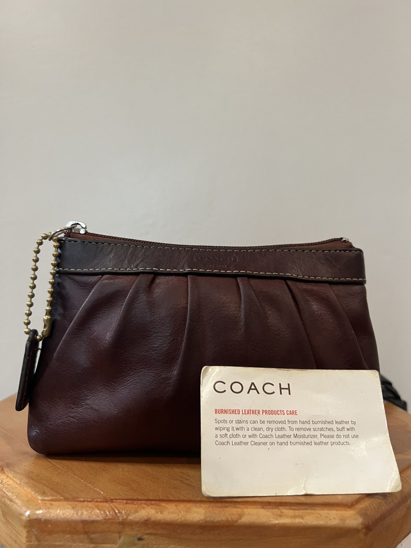 Vintage Coach Brown Leather Zipper Closure Pouch