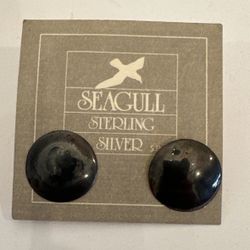 Vintage Seagull Pewter Dark Sterling Silver 925 Round Stud Earrings