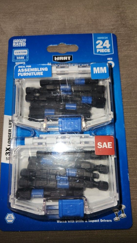 Hart 24pc Hex Metric AND SAE Impact Drive Bits