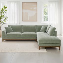 MID CENTURY MODERN RIGHT / LEFT CHAISE SECTIONAL SOFA CHAISE COUCH OLIVE GREEN CHENILLE