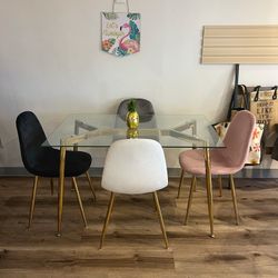 Stylish Gold Dining Table And 4 Velvet Chairs