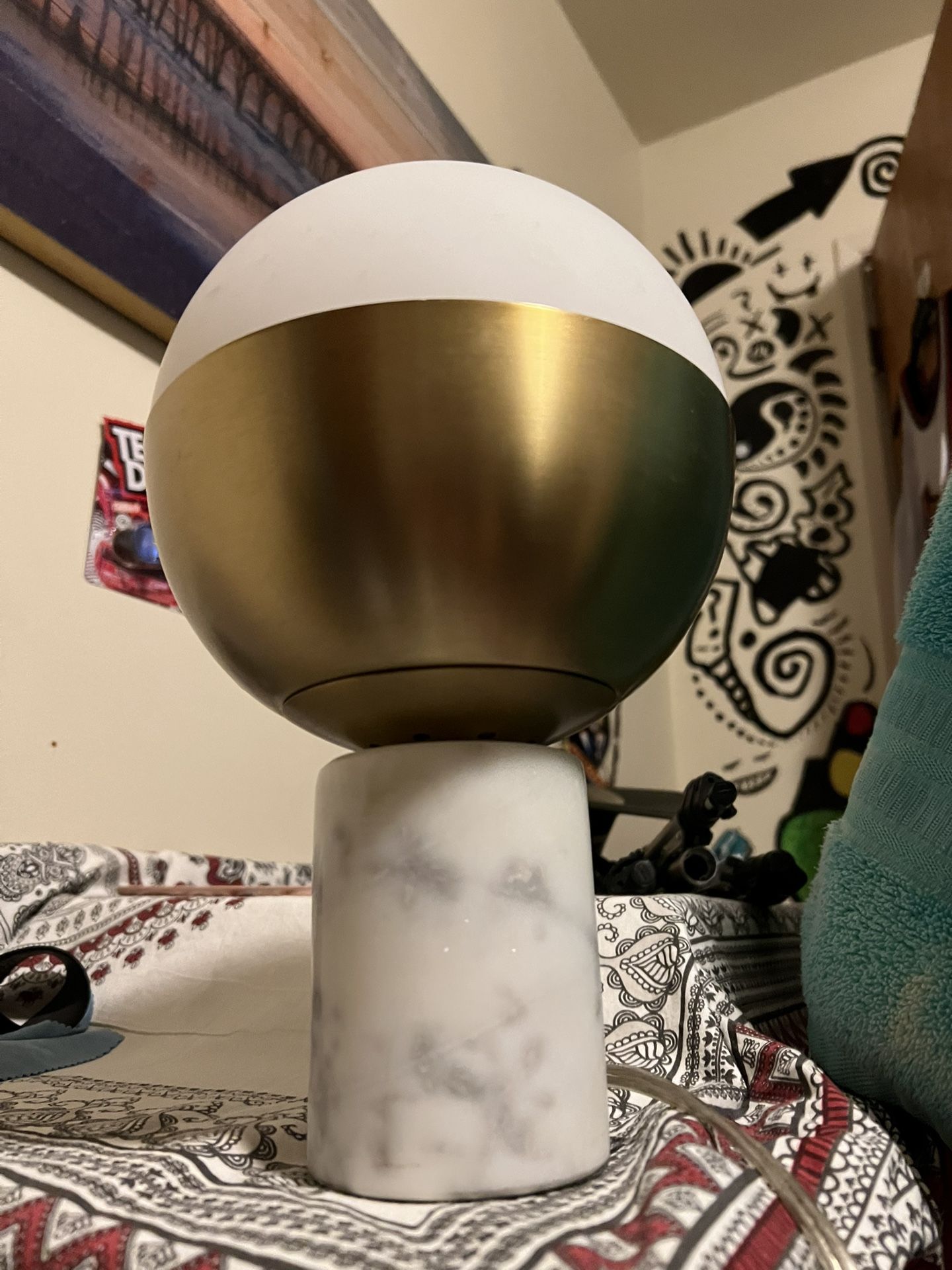 Intertek Hextra Brass And Marble Globe Lamp