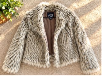 Stylish Faux Fur Jacket – Gray/Taupe