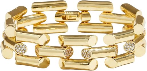 Ama Link Bracelet for Women, 18K Gold-Plated, Iced Out