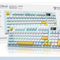 Wireless Gaming Keyboard-Creamy with Rainbow Backlight,3-Mode Connectivity (BT/2.4G/USB-C) with LCD