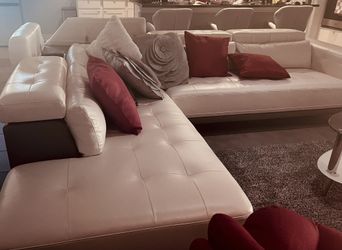White/grey Leather Mate Sectional Sofa