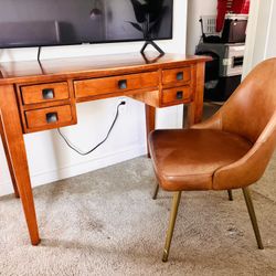 Mid Century Style Solid Wood 5 Drawer Desk