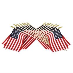 14 Pack, American Polycotton 8" x 12" Stick Flag with Gold Spear Top by Annin